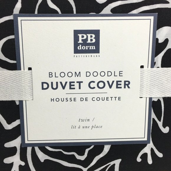 Pottery Barn Teen Dorm Duvet Cover Twin Bloom Doodle Black White Cotton Floral - Picture 3 of 12